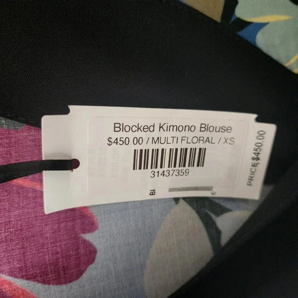 NWT $450 Smythe Viscose Blocked Kimono Floral Blouse Top Size XS with Black Trim - Picture 6 of 11